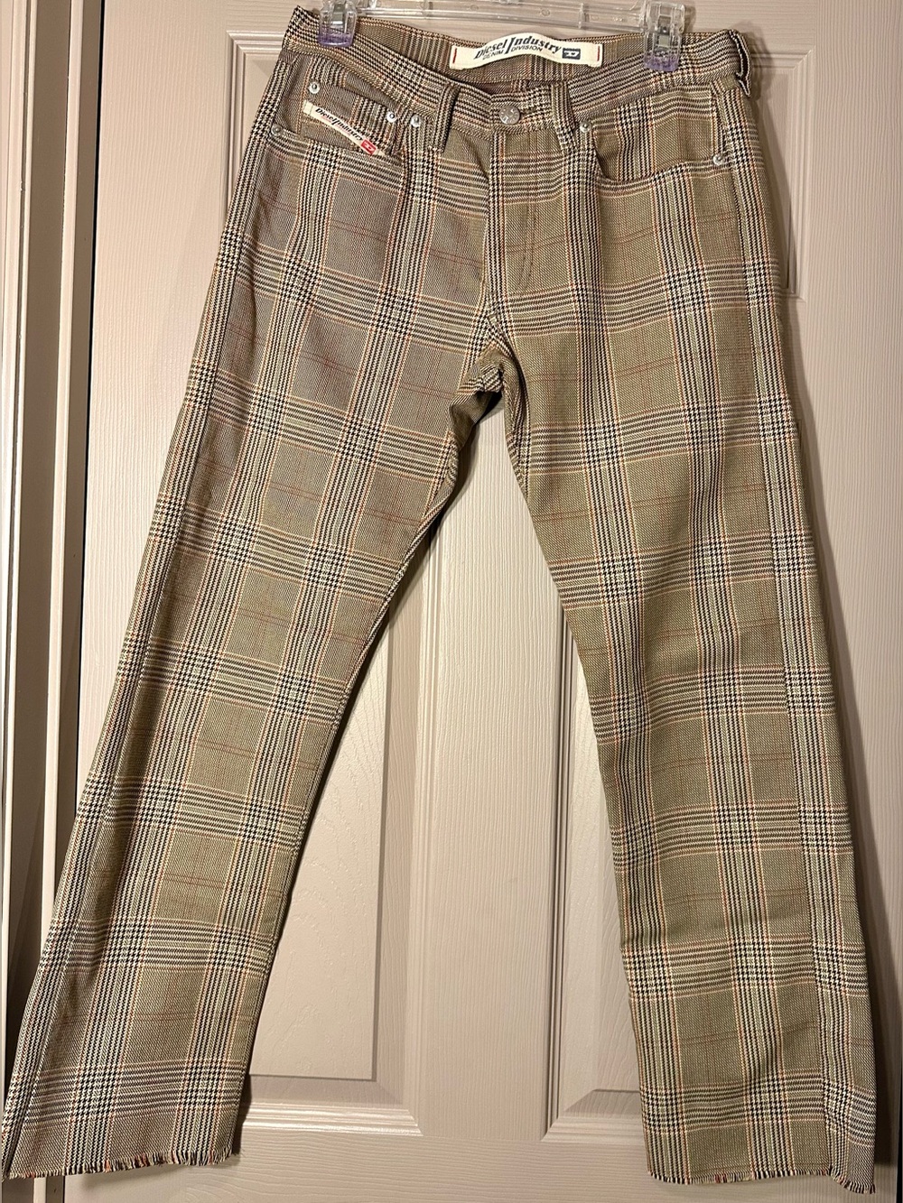 Diesel Women's Plaid Straight-Leg Pants in Tan, Gray and Red